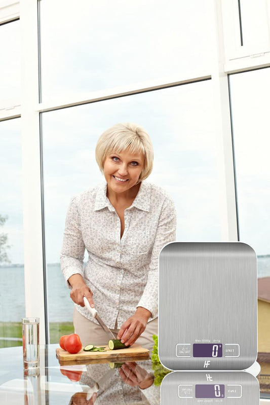 HomeFashion Digitale Küchenwaage 5kg 1g 11lb Edelstahlplattform, LED-Display, Präzisions-Lebensmittelwaage für Küche, Kochen, Backen, Zuhause und Büro