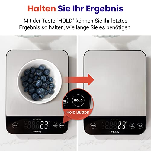 Etekcity Küchenwaage, Küchenwaage Digital 1g genau, 10kg Kitchen Scale mit LED-Display, Tare-Funktion, USB-Aufladung, Präzisionswaage für Küche, Edelstahl - 10KG - 1g -Edelstahl-Schwarz