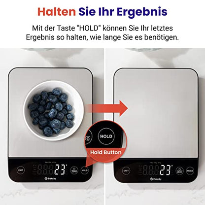 Etekcity Küchenwaage, Küchenwaage Digital 1g genau, 10kg Kitchen Scale mit LED-Display, Tare-Funktion, USB-Aufladung, Präzisionswaage für Küche, Edelstahl - 10KG - 1g -Edelstahl-Schwarz