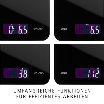 WMF Digitale Küchenwaage schwarz 23 x 15 x 2 cm, Backwaage, Haushaltswaage, Küchenwaage digital, Sicherheitsglas, grammgenau, Tara-Funktion, 5kg Maximalgewicht, schwarz