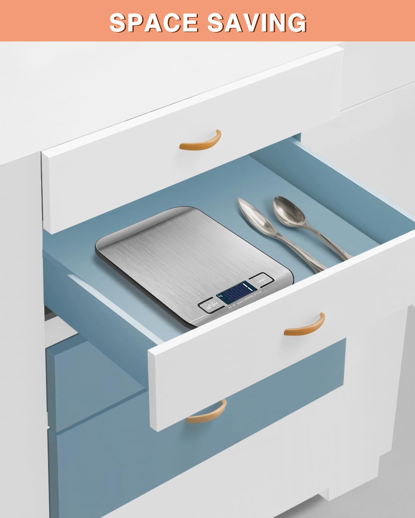 Küchenwaage Digitale mit LCD-Display und Tara-Funktion, Präzise 1g Messung zum Backen und Kochen, Silber