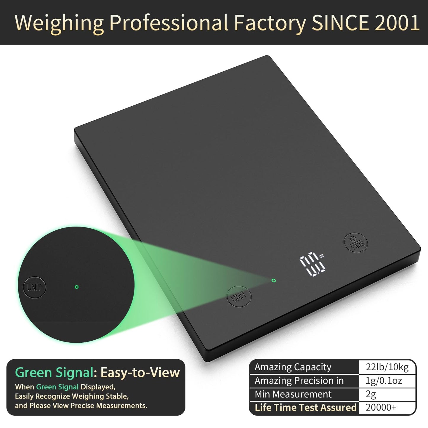 Homebuds 10kg Küchenwaage Digital in Hohe Präzision 1g, Unsere eigene Waage Küchenwaage Professionelle Fabrik SINCE 2001, Feinwaage zum Kochen und Backen, LED, 3*AAA Enthalten, Schwarz