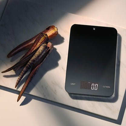 WMF Digitale Küchenwaage schwarz 23 x 15 x 2 cm, Backwaage, Haushaltswaage, Küchenwaage digital, Sicherheitsglas, grammgenau, Tara-Funktion, 5kg Maximalgewicht, schwarz