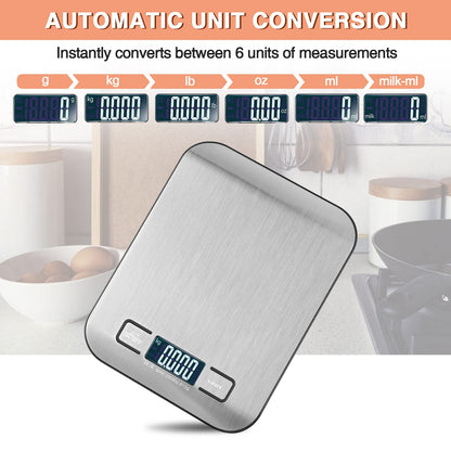 Küchenwaage Digitale mit LCD-Display und Tara-Funktion, Präzise 1g Messung zum Backen und Kochen, Silber