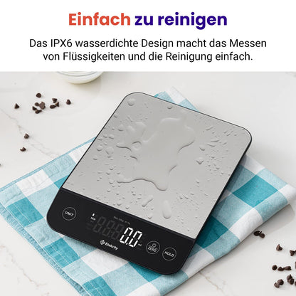 Etekcity Küchenwaage, Küchenwaage Digital 1g genau, 10kg Kitchen Scale mit LED-Display, Tare-Funktion, USB-Aufladung, Präzisionswaage für Küche, Edelstahl - 10KG - 1g -Edelstahl-Schwarz