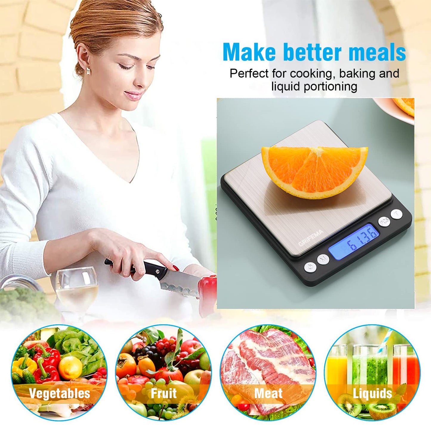 GRIFEMA Küchenwaage Digitale Profi (Hochpräzise 0.05g-500g)- Feinwaage mit LCD Display und 2 Batterien, Briefwaage Abstellautomatik und Tara, Kitchen Scale Klein mit 6 Maßeinheit